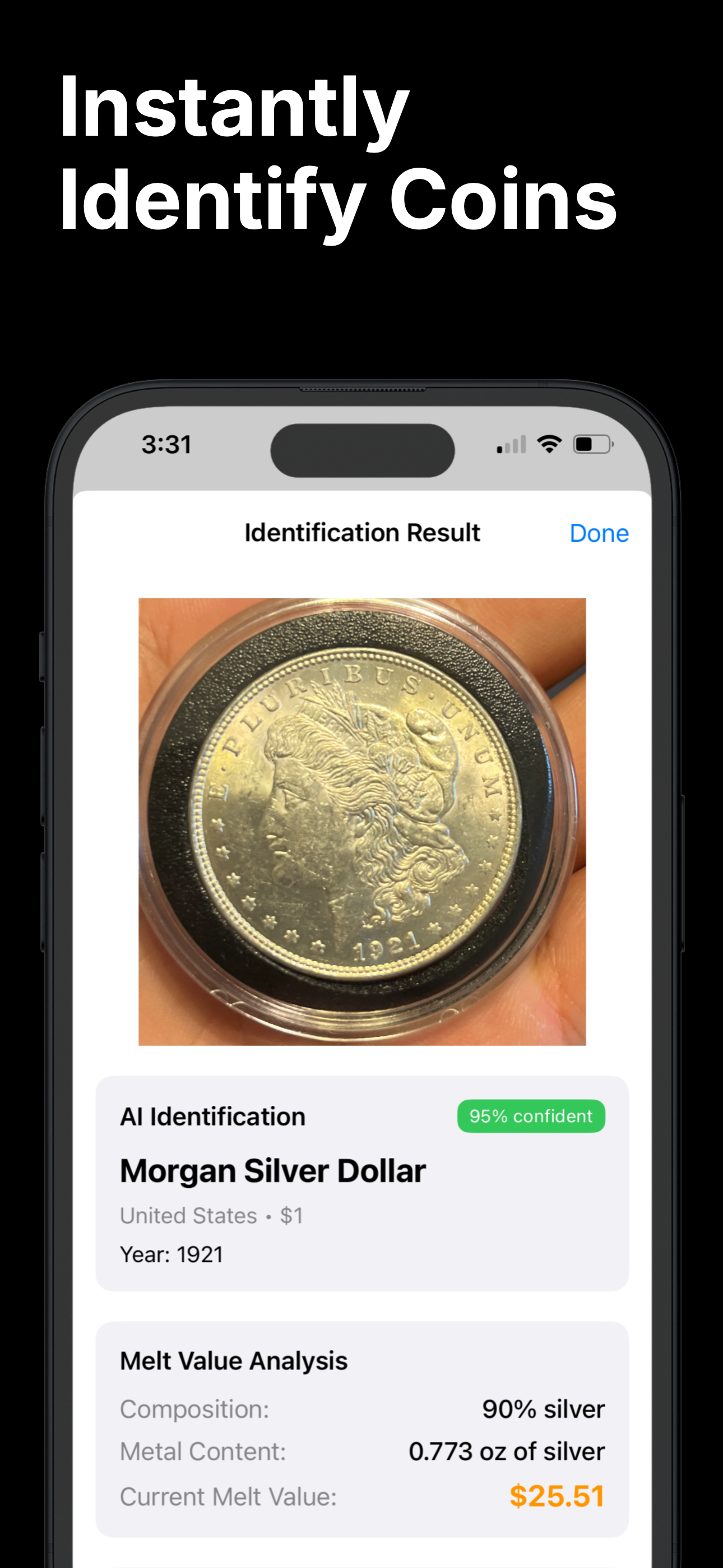 Coin Value Identifier App - AI Scanner Interface